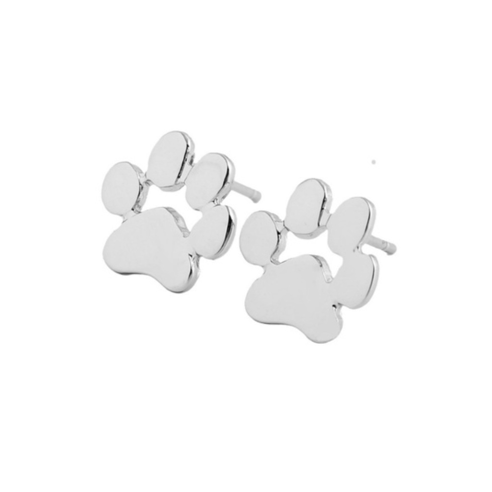 Paw Dainty Stud Earrings Silver Color - Picture 2 of 4